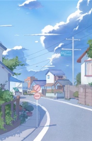 宫崎骏蓝色漫画下的蓝蓝夏日唯美梦幻微信聊天背景图