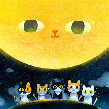 中秋节赏月的卡通月亮微信朋友圈背景图