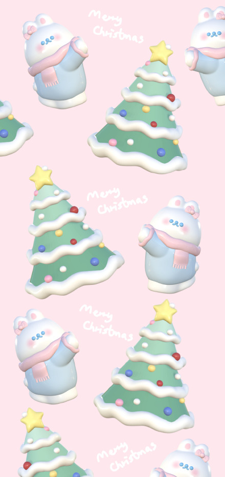 熊熊和兔兔圣诞节可爱手机壁纸