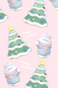 熊熊和兔兔圣诞节可爱手机壁纸